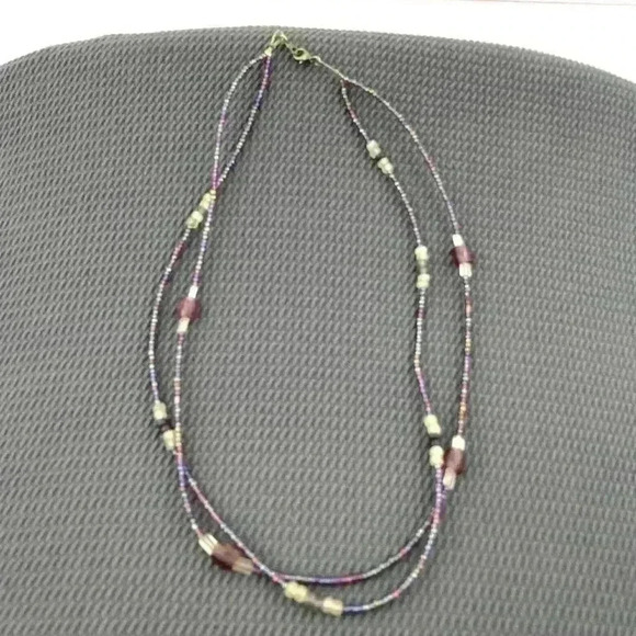 Purple Mini Seed Bead Necklace Layered Iridescent Glass Frosty Jewelry 17" - Picture 7 of 11